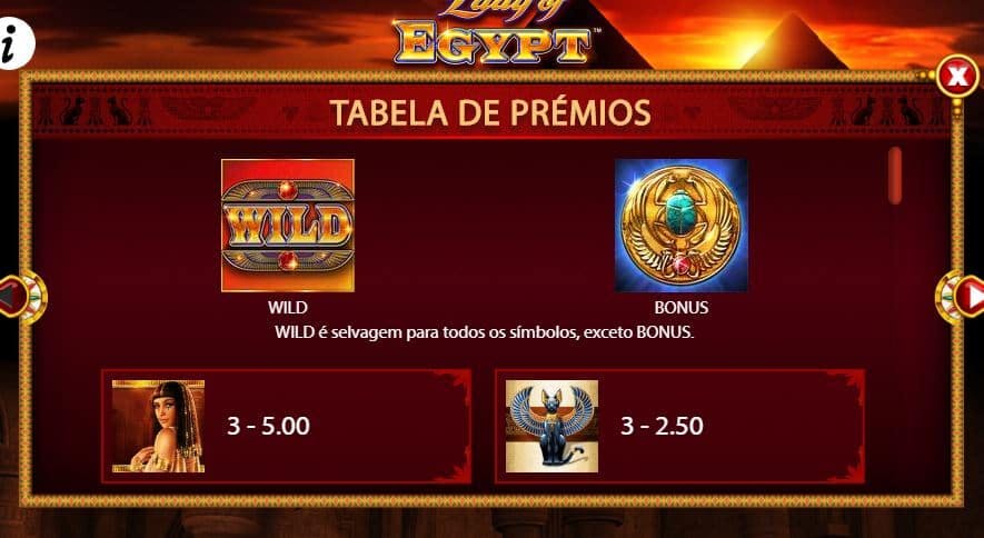 tabela de pagamento de Lady of Egypt